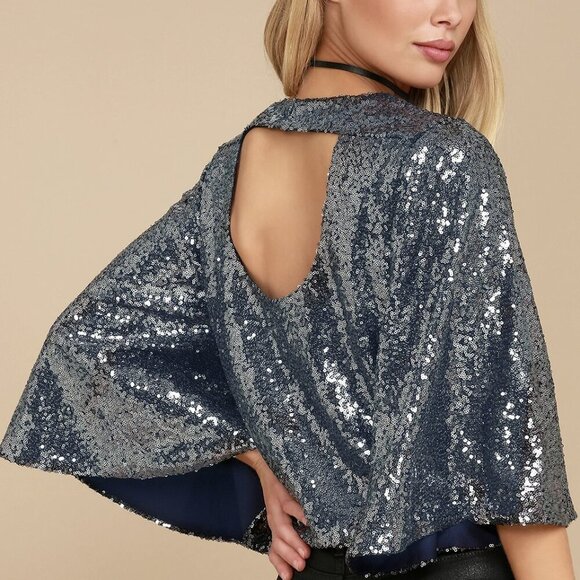 NWT Lulus Captivate Navy Blue Sequin Crop Top - Picture 1 of 7